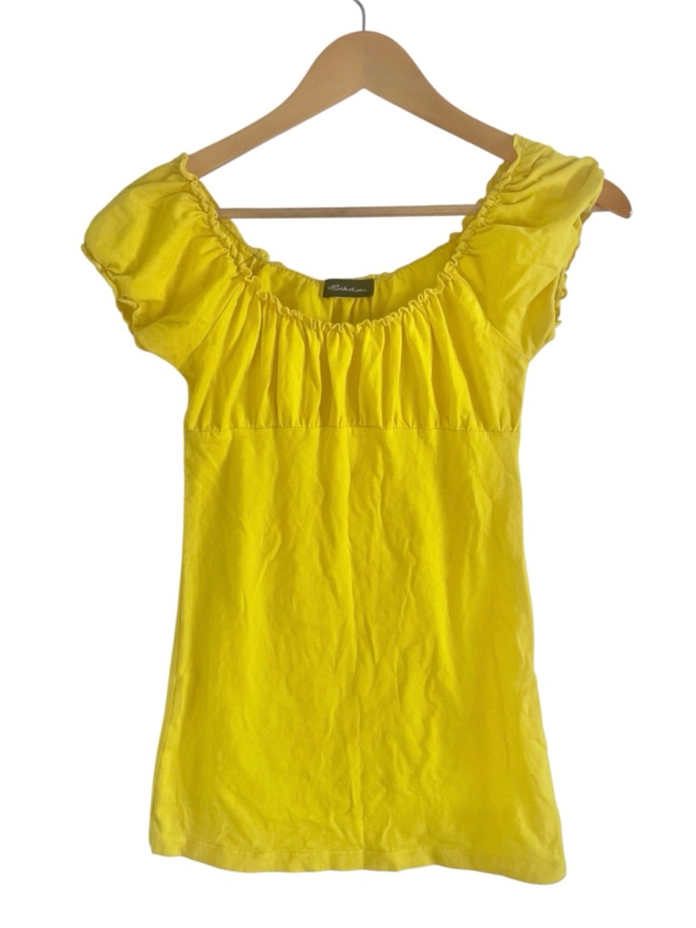 Seductions Yellow Milkmaid Peasant Top Ruched coquette Cottagecore XS